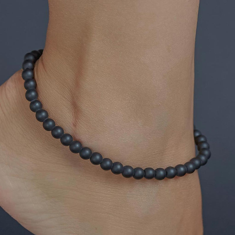 Black Matte Onyx Anklet, chain clasp, 6mm, premium beads