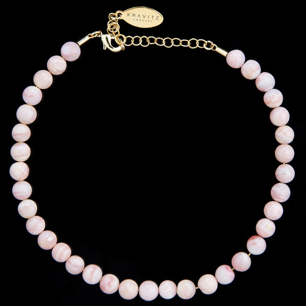 Pink Opal Anklet, chain clasp, 6mm, premium jewelry