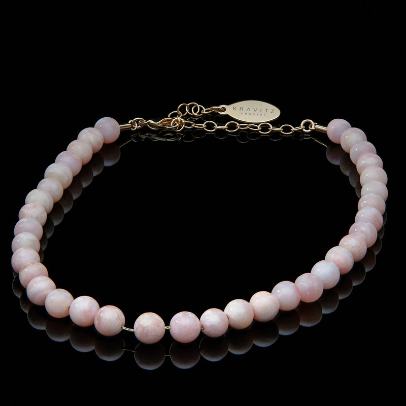 Bracelet de cheville opale rose, fermoir chaîne, 6 mm
