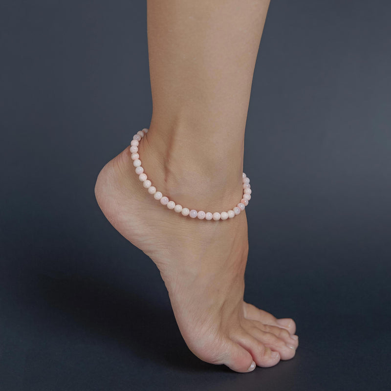 Pink Opal Anklet, chain clasp, 6mm, premium