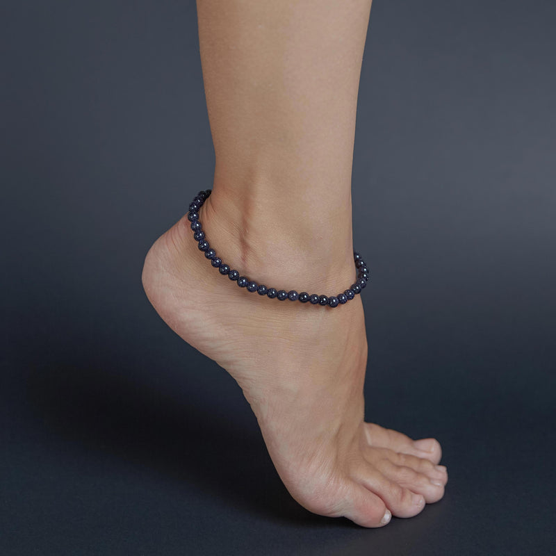 Black Sandstone Anklet, chain clasp, 5mm, premium