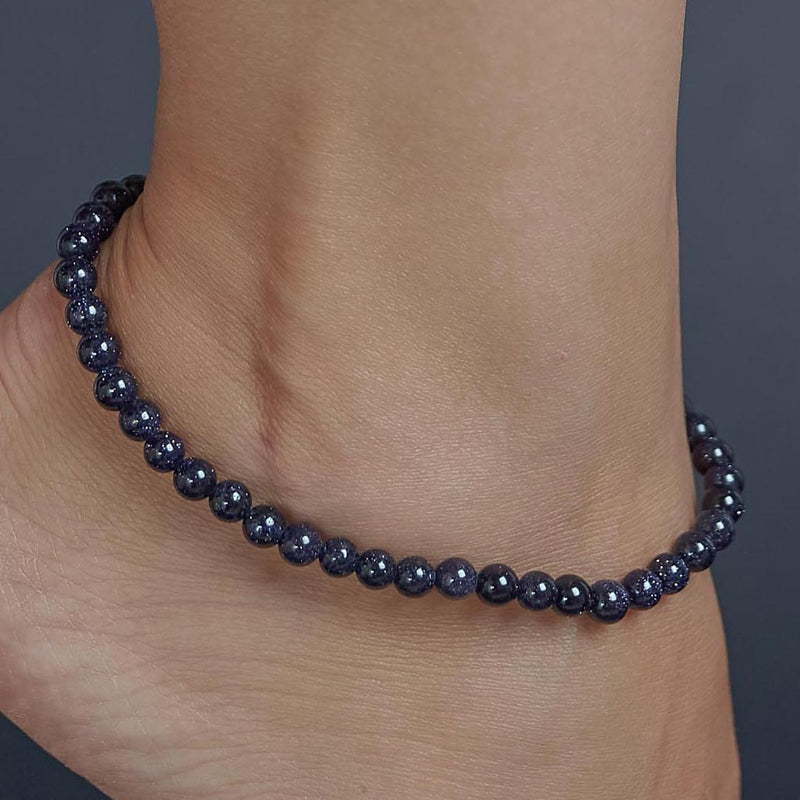 Black Sandstone Anklet, chain clasp, 5mm, premium beads