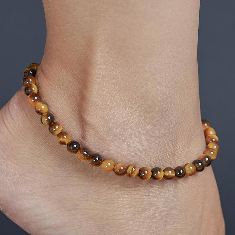 Classic Tiger's Eye Anklet, chain clasp, 6mm, premium beads