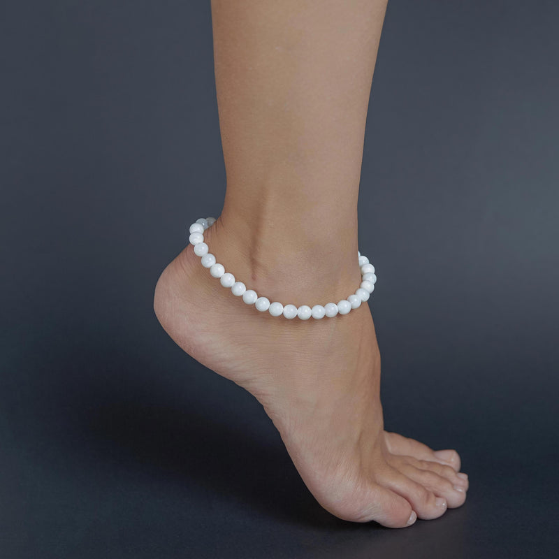 White Trochus Niloticus Shell Anklet, chain clasp, 8mm, premium