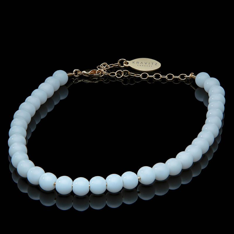 White Agate Anklet, chain clasp, 6mm