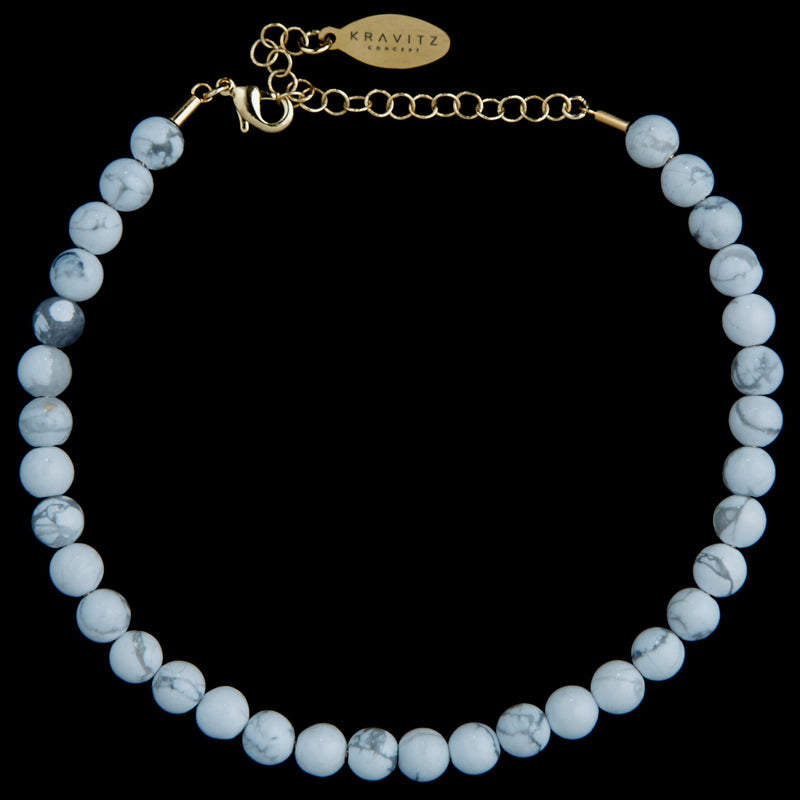 White Howlite Anklet, chain clasp, 6mm, premium jewerly