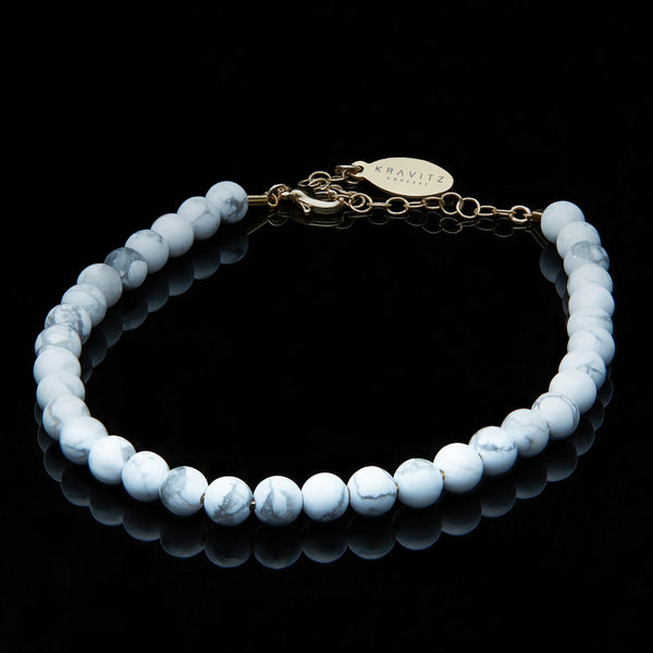 White Howlite Anklet, chain clasp, 6mm
