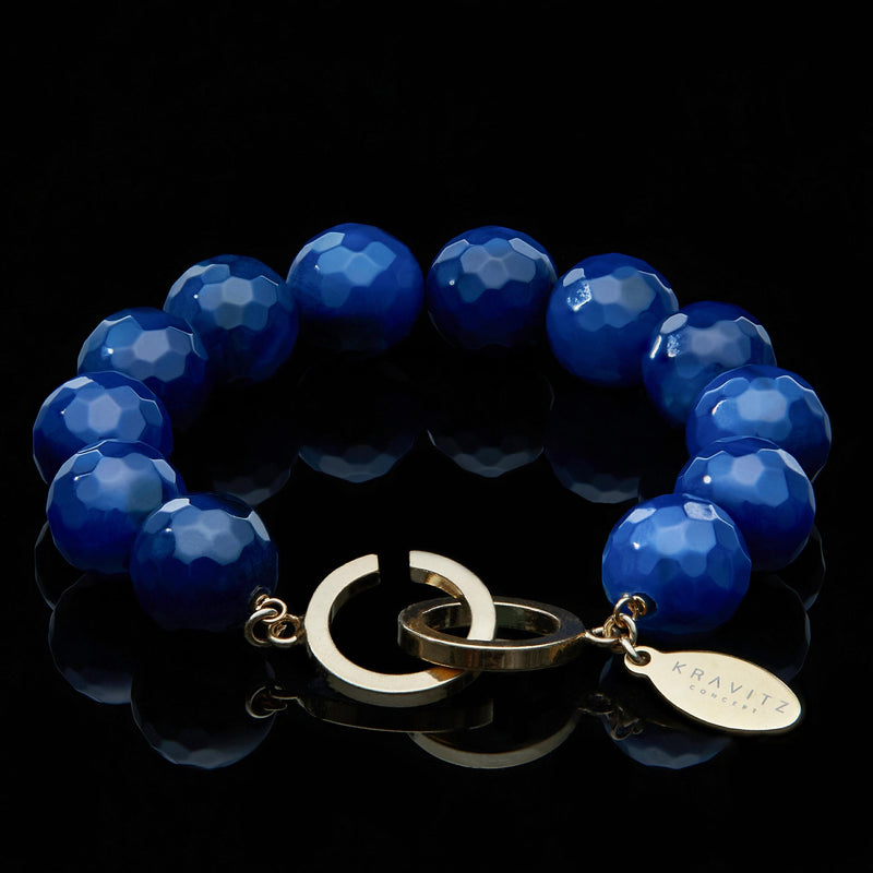 Blue Faceted Agate Bracelet, 12mm