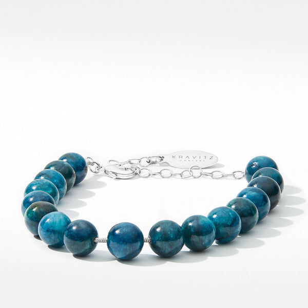 Bracelet Apatite bleue, fermoir chaîne, 8 mm
