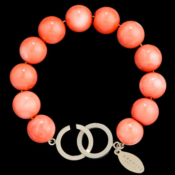 Orange Coral Bracelet, 12mm, premium jewelry