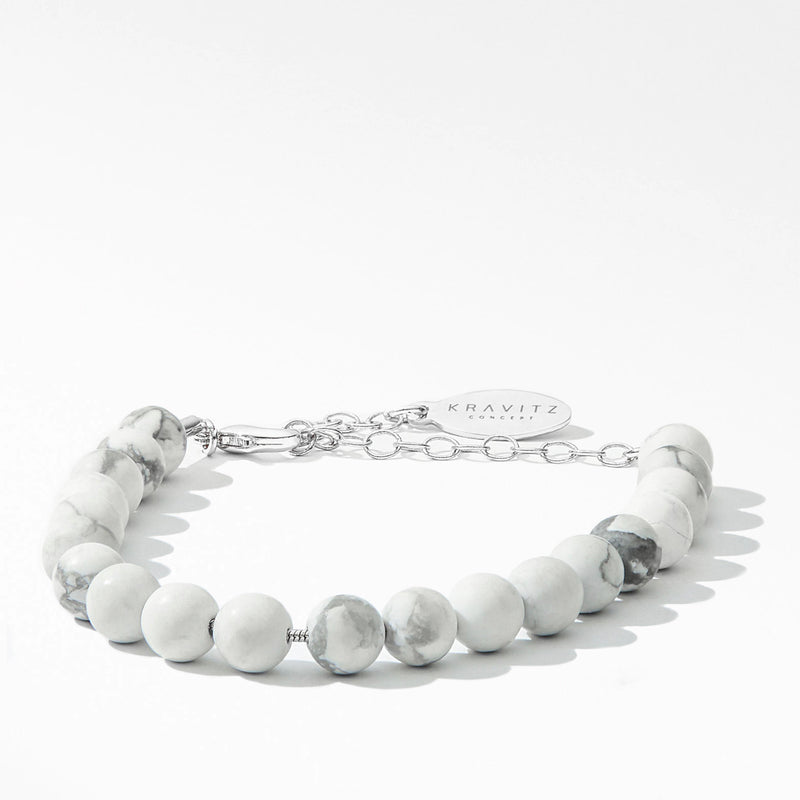 White Matte Howlite Bracelet, chain clasp, 6mm