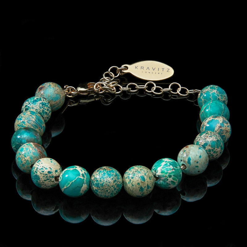 Aqua Green Imperial Jasper Bracelet, chain clasp, beads