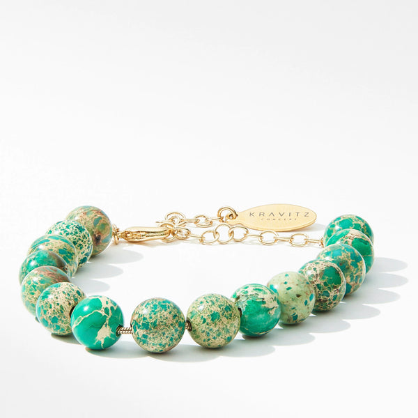 Aqua Green Imperial Jasper Bracelet, chain clasp, 8mm