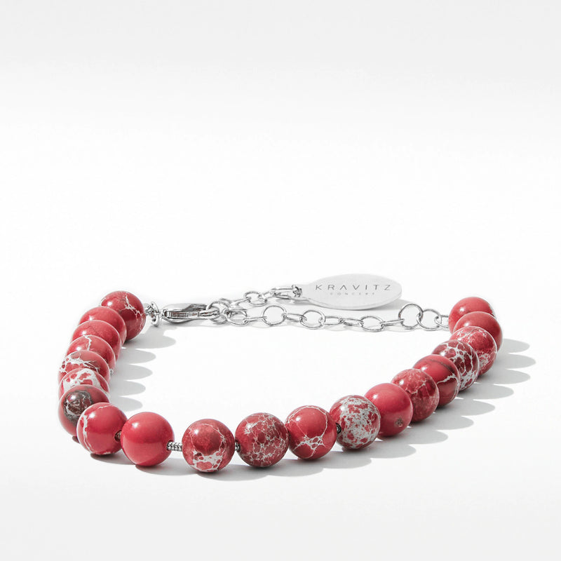 Bracelet jaspe impérial rouge, fermoir chaîne, 6 mm