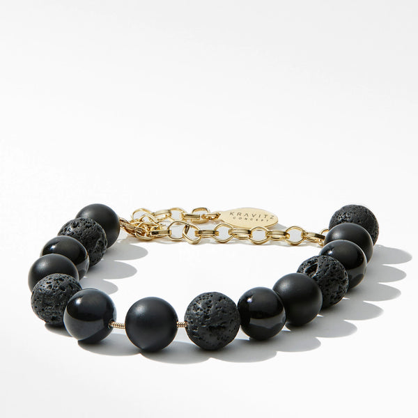 Lava, Matte and Glossy Onyx Bracelet, chain clasp 10mm