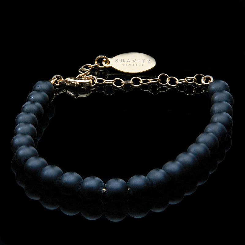 Black Matte Onyx Bracelet, chain clasp, 6mm