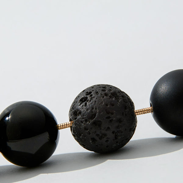 Lava, Matte and Glossy Onyx Bracelet, chain clasp 10mm