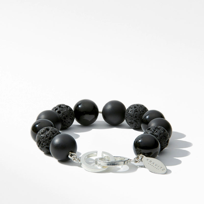 Lava, Matte and Glossy Onyx Bracelet, 12mm
