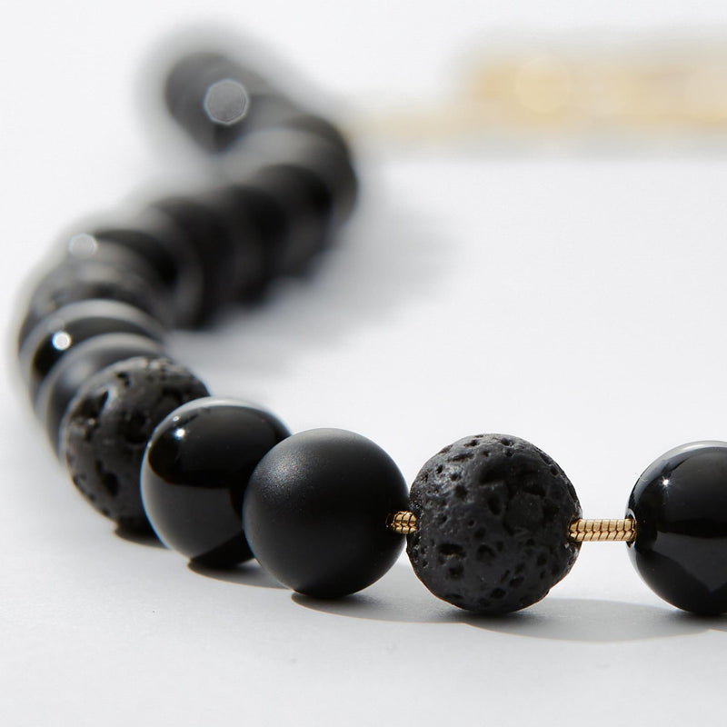 Lava, Matte and Glossy Onyx Necklace, 10mm