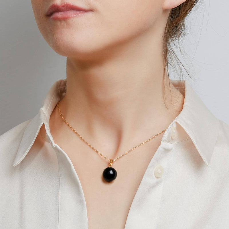 Black Agate Cable Chain Pendant Necklace, 12mm