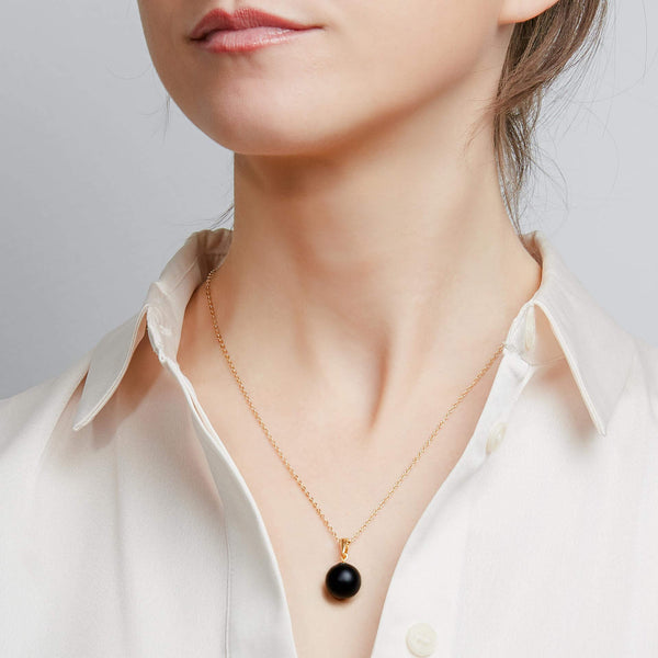 Matte Onyx Cable Chain Pendant Necklace, 12mm