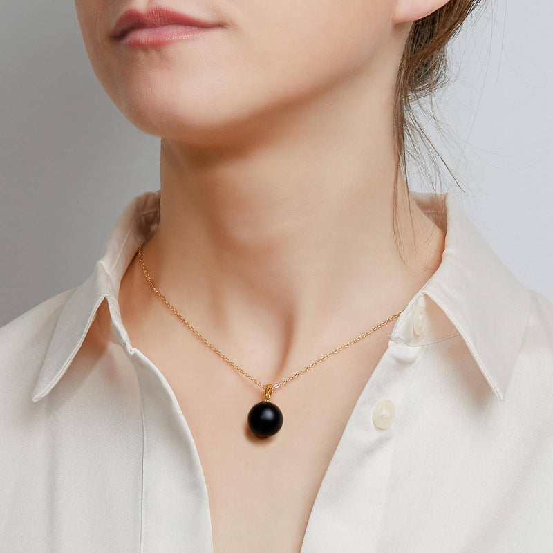 Matte Onyx Cable Chain Pendant Necklace, 12mm