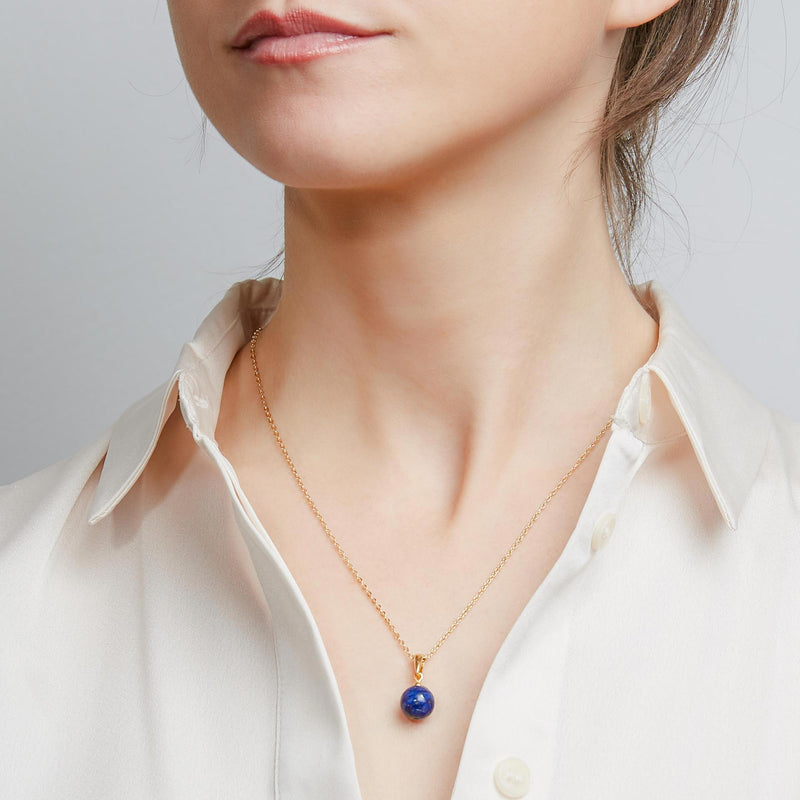 Lapis Lazuli Cable Chain Pendant Necklace, 10mm
