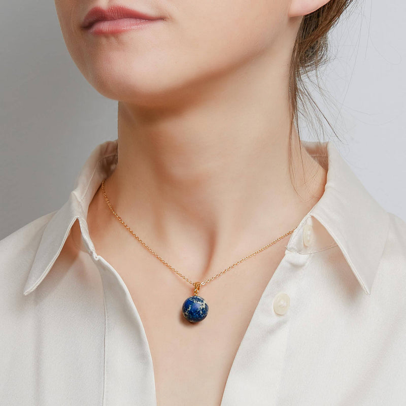 Dark Blue Imperial Jasper Cable Chain Pendant Necklace, 12mm