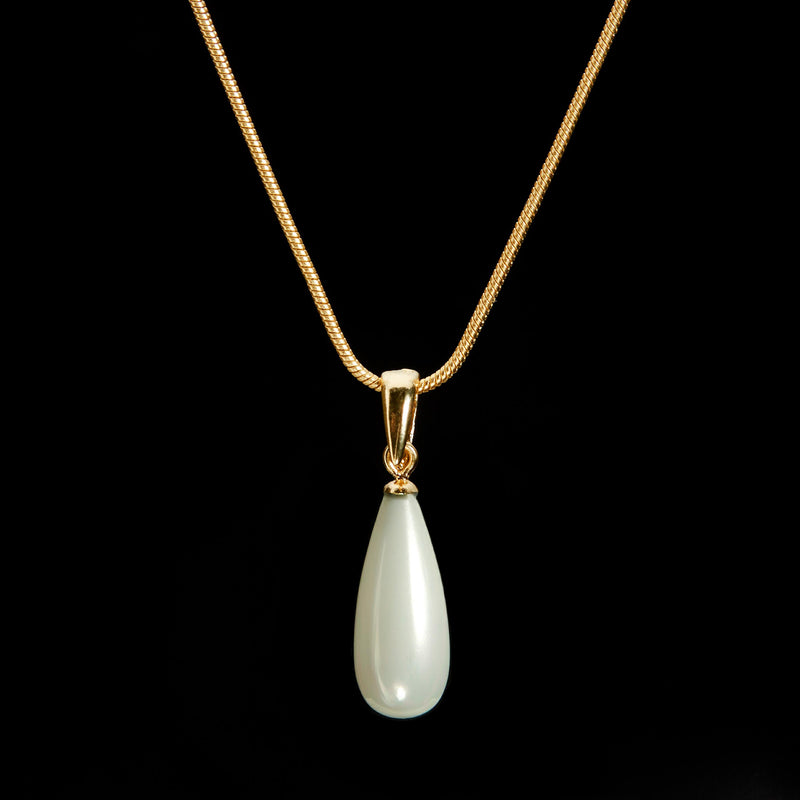 Faux Pearl Drop Snake Chain Pendant Necklace, 20mm