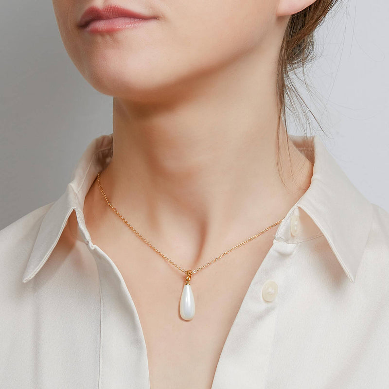 Faux Pearl Drop Cable Chain Pendant Necklace, 20mm
